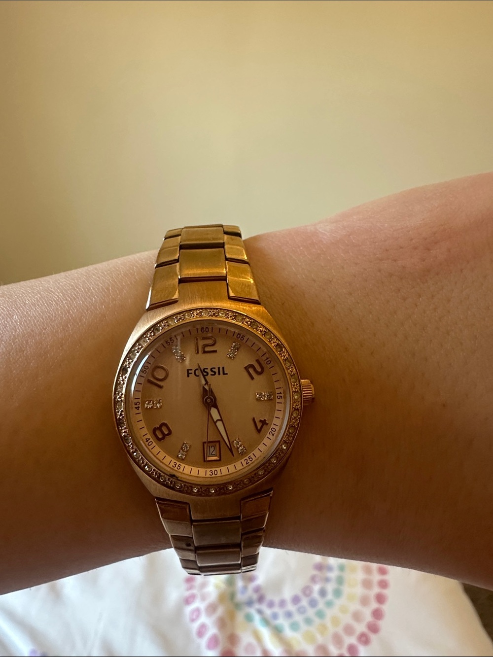 Fossil Rose Gold Tone Women's Crystal Accent Bracelet Watch